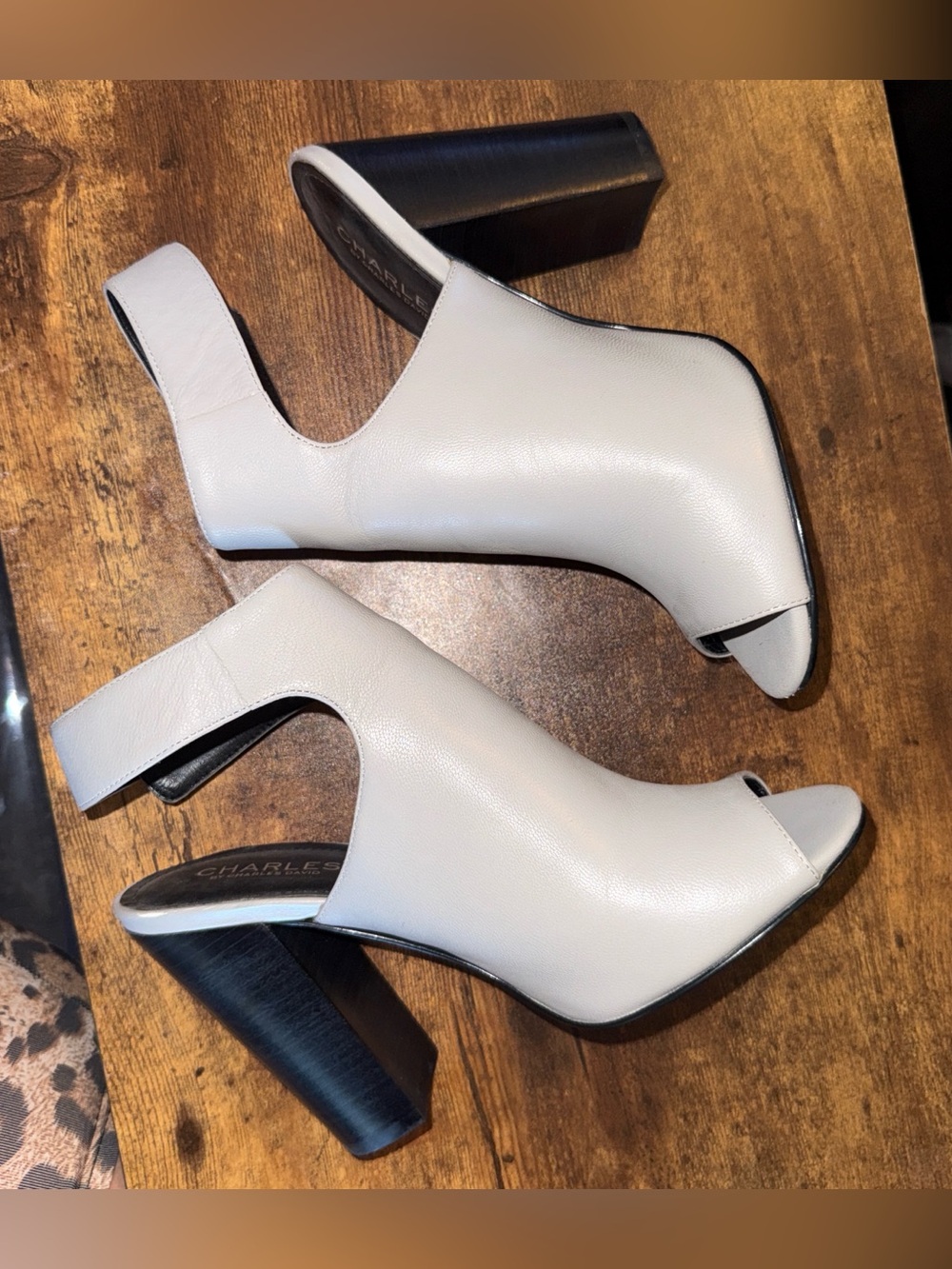 Charlies White Open-Toe Slingback Block Heel Sandals